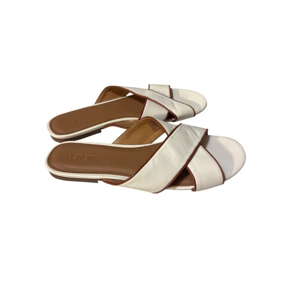J.Crew Womens Size 10 Slides In White Leather With Brown Trim - Picture 3 of 5